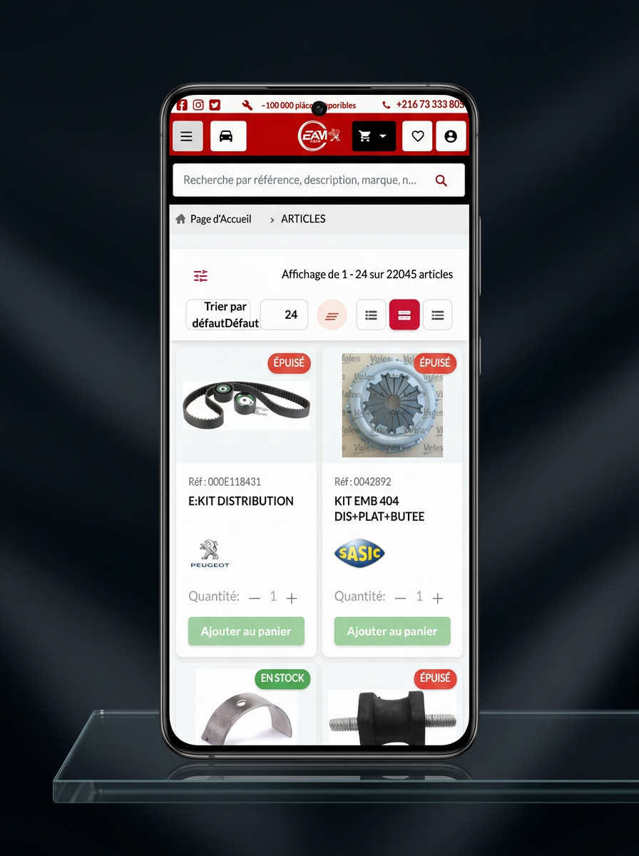 Essid Pieces Auto e-commerce mobile interface